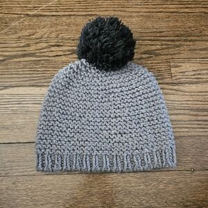 Hat Attack Gray Knit Beanie with Black Pom-Pom